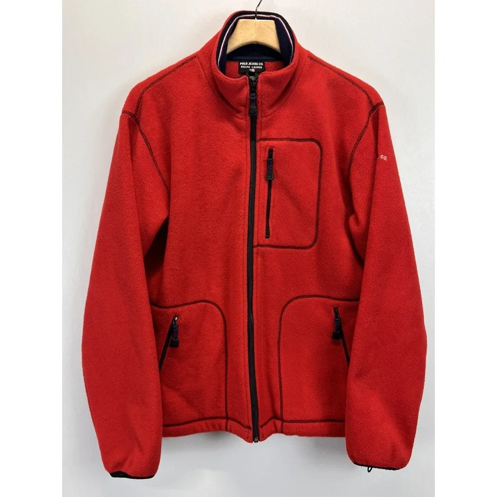 Vintage Polo Jeans Co. Ralph Lauren Fleece Jacket Sz XL GUC Full Zip Red 90's